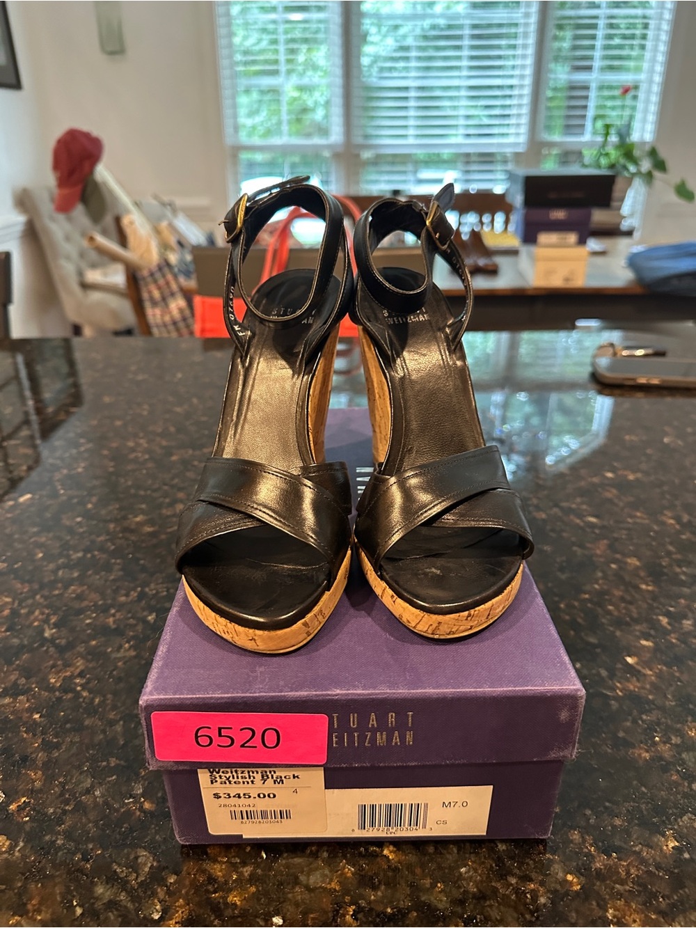 Stuart Weitzman Black Cork Wedge Sandals - Women
